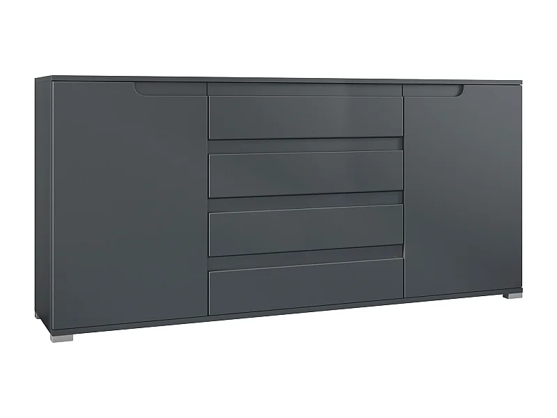 Buffet Sylt V2, Commode avec 2 Portes et 4 Tiroirs, Corps - anthracite mat / Façade - anthracite mat / Détails - anthracite mat (166,5 x 75,5 x 35 cm)