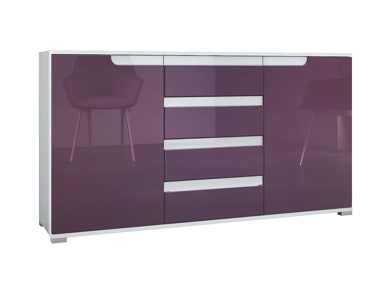SIDEBOARD Sylt Brombeer Hochglanz / Weiß Hochglanz
