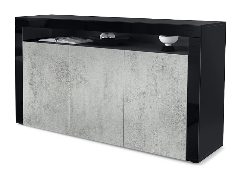 SIDEBOARD Valencia Beton Oxid Optik/ Schwarz Hochglanz