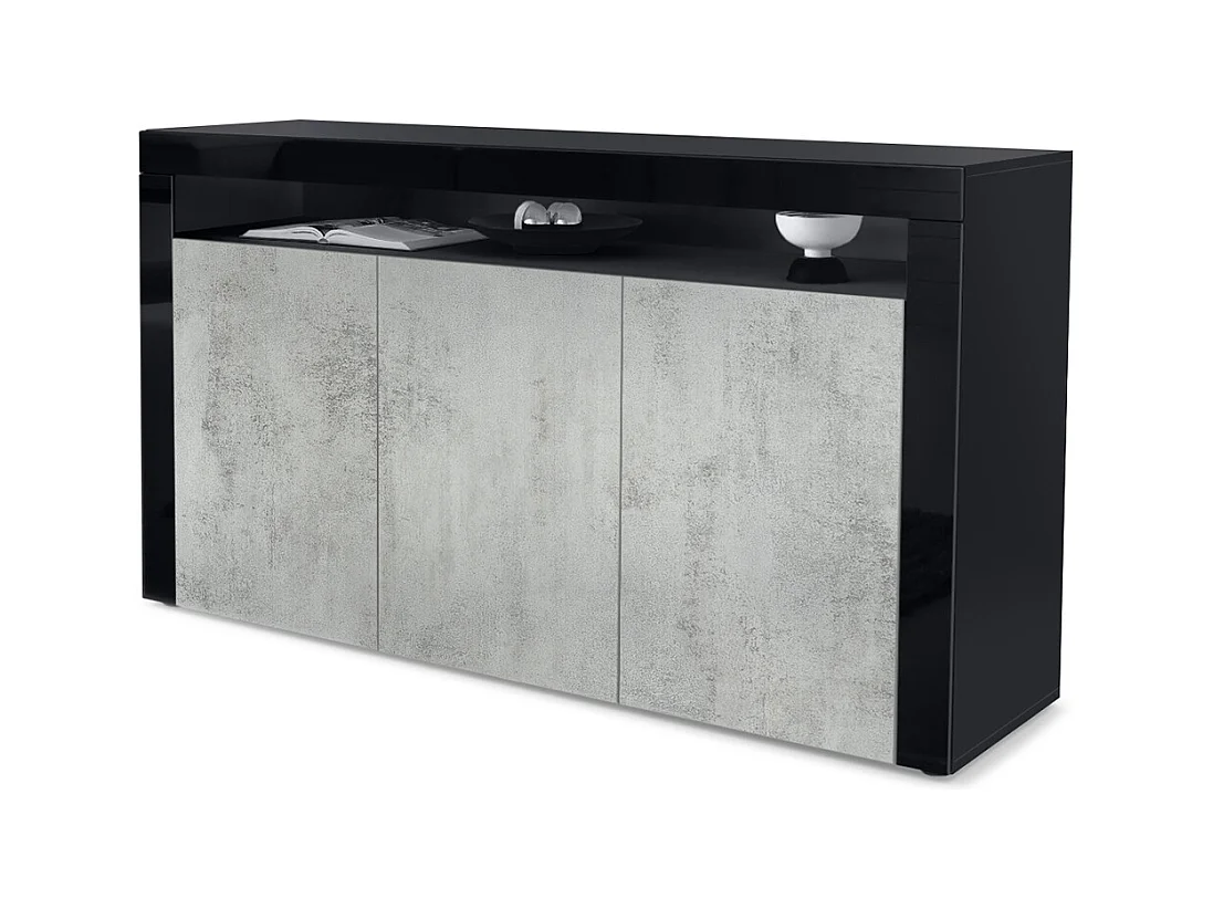SIDEBOARD Valencia Beton Oxid Optik/ Schwarz Hochglanz