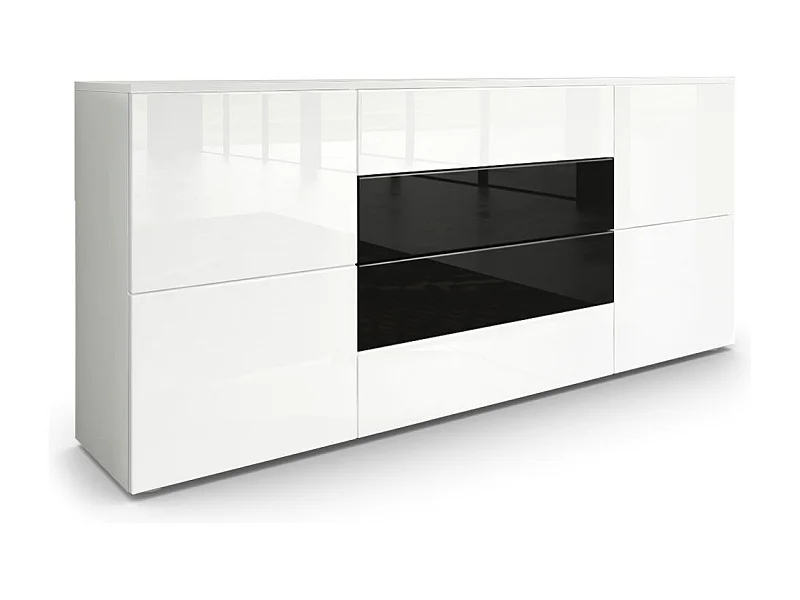 SIDEBOARD Rova Weiß Hochglanz / Schwarz Hochglanz