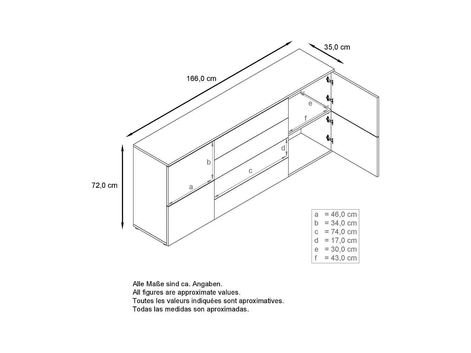 SIDEBOARD Rova Weiß Hochglanz / Schwarz Hochglanz