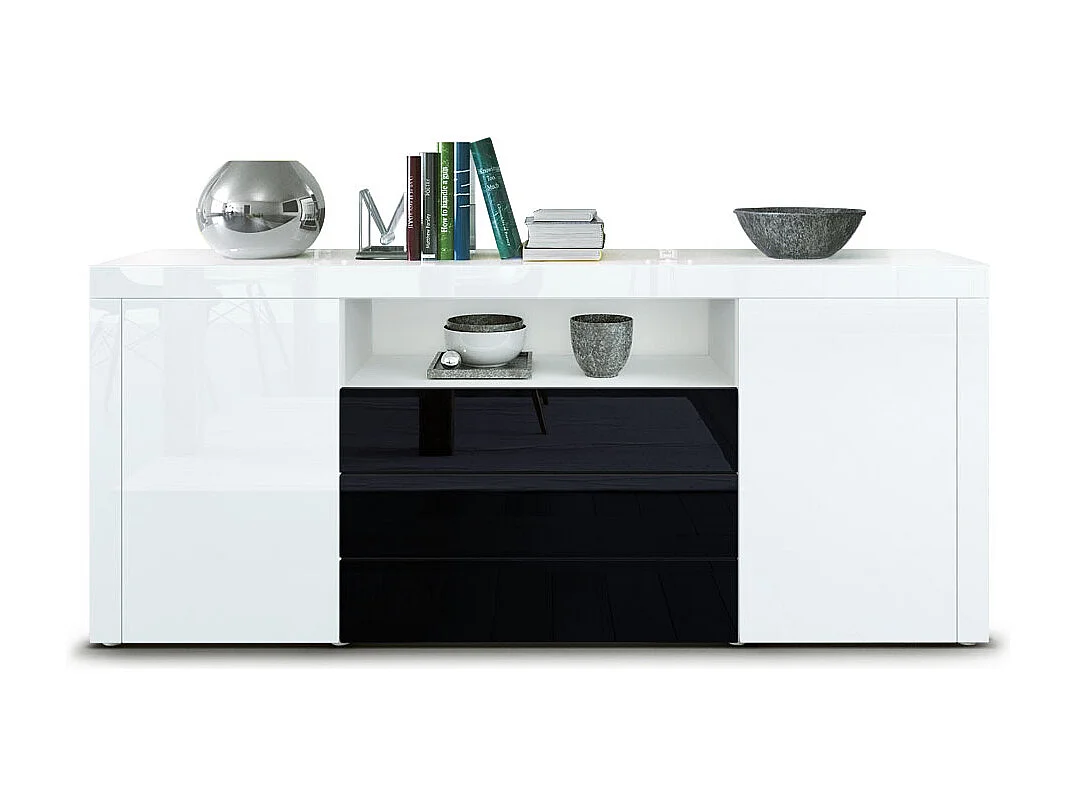 Sideboard Santiago, blanc haute brillance/noir haute brillance - Modern chest of drawers for your living area - (WxHxD) 167 x 72 x 35 cm