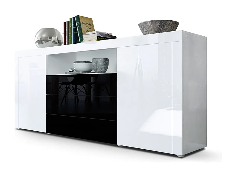 Sideboard Santiago, blanc haute brillance/noir haute brillance - Modern chest of drawers for your living area - (WxHxD) 167 x 72 x 35 cm