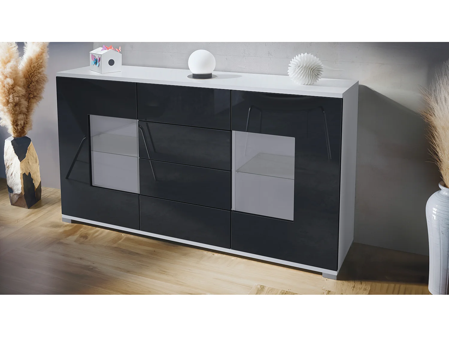 SIDEBOARD Grömitz Schwarz Hochglanz