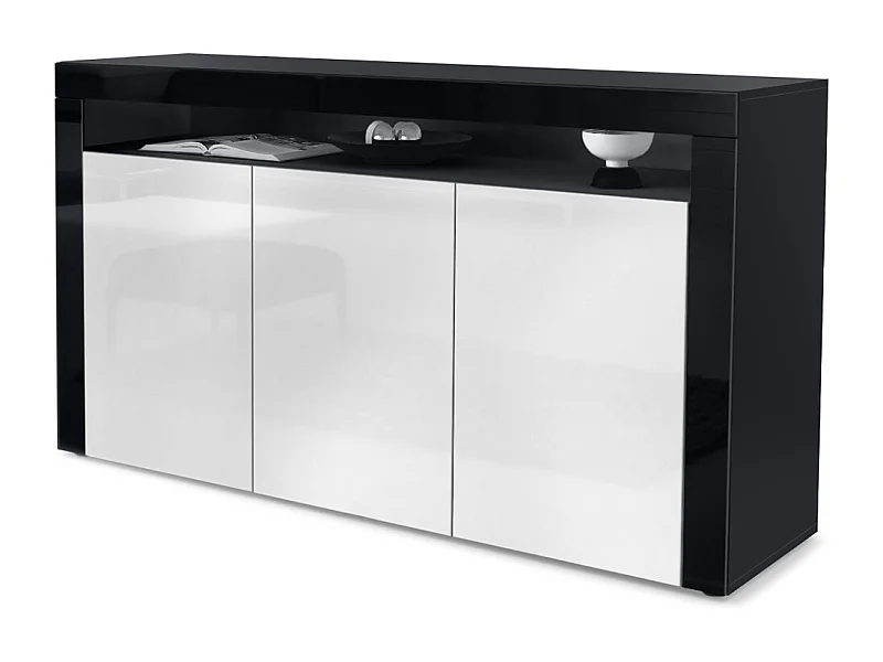 SIDEBOARD Valencia Weiß Hochglanz / Schwarz Hochglanz