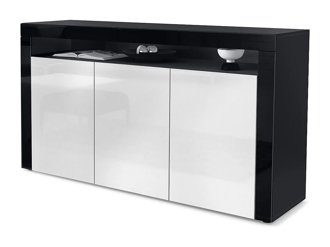 SIDEBOARD Valencia Weiß Hochglanz / Schwarz Hochglanz