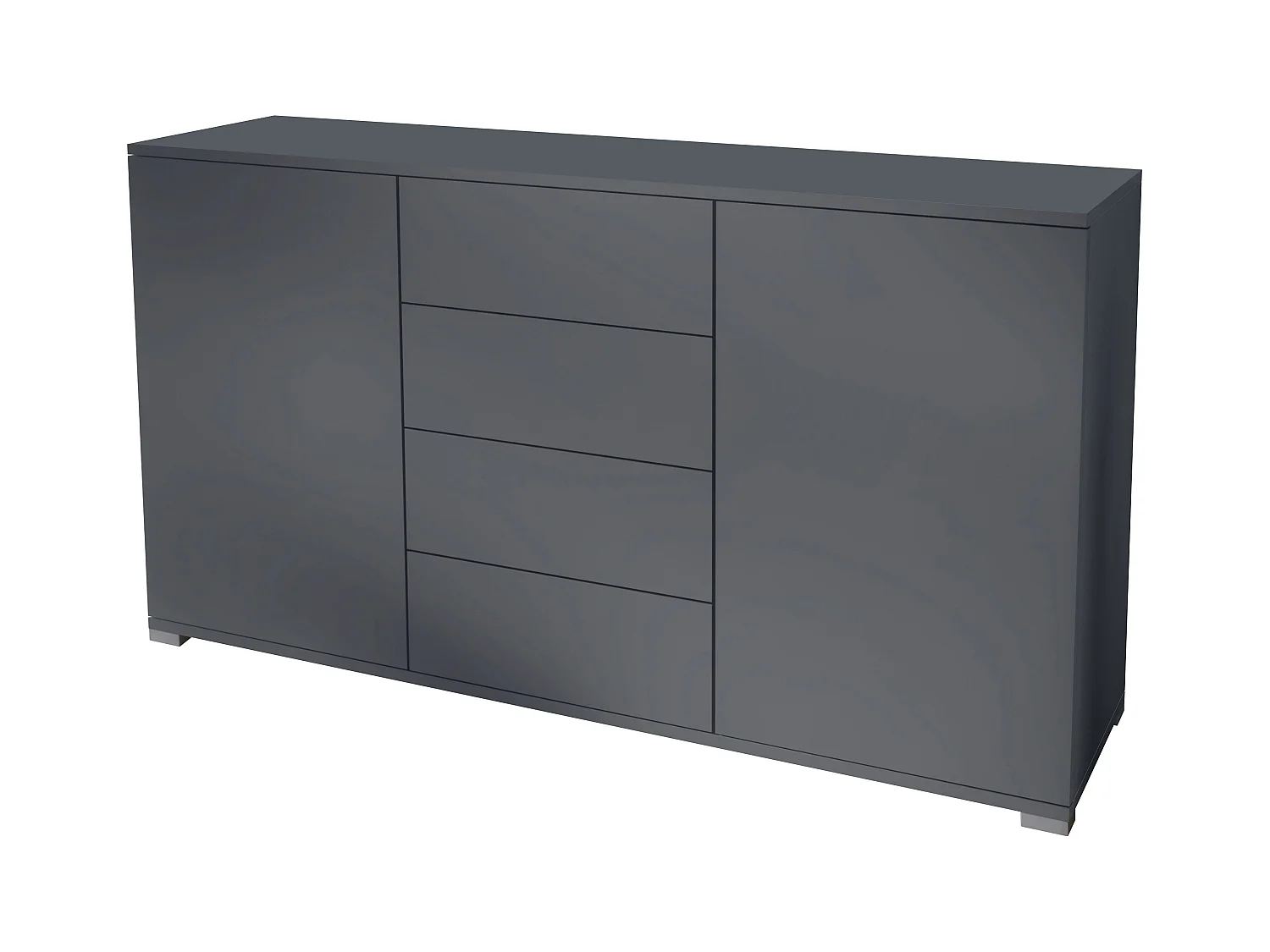 Buffet Santo V1, Enfilade avec 2 portes et 4 tiroirs, anthracite mat / anthracite mat (138,5 x 75,5 x 35 cm)