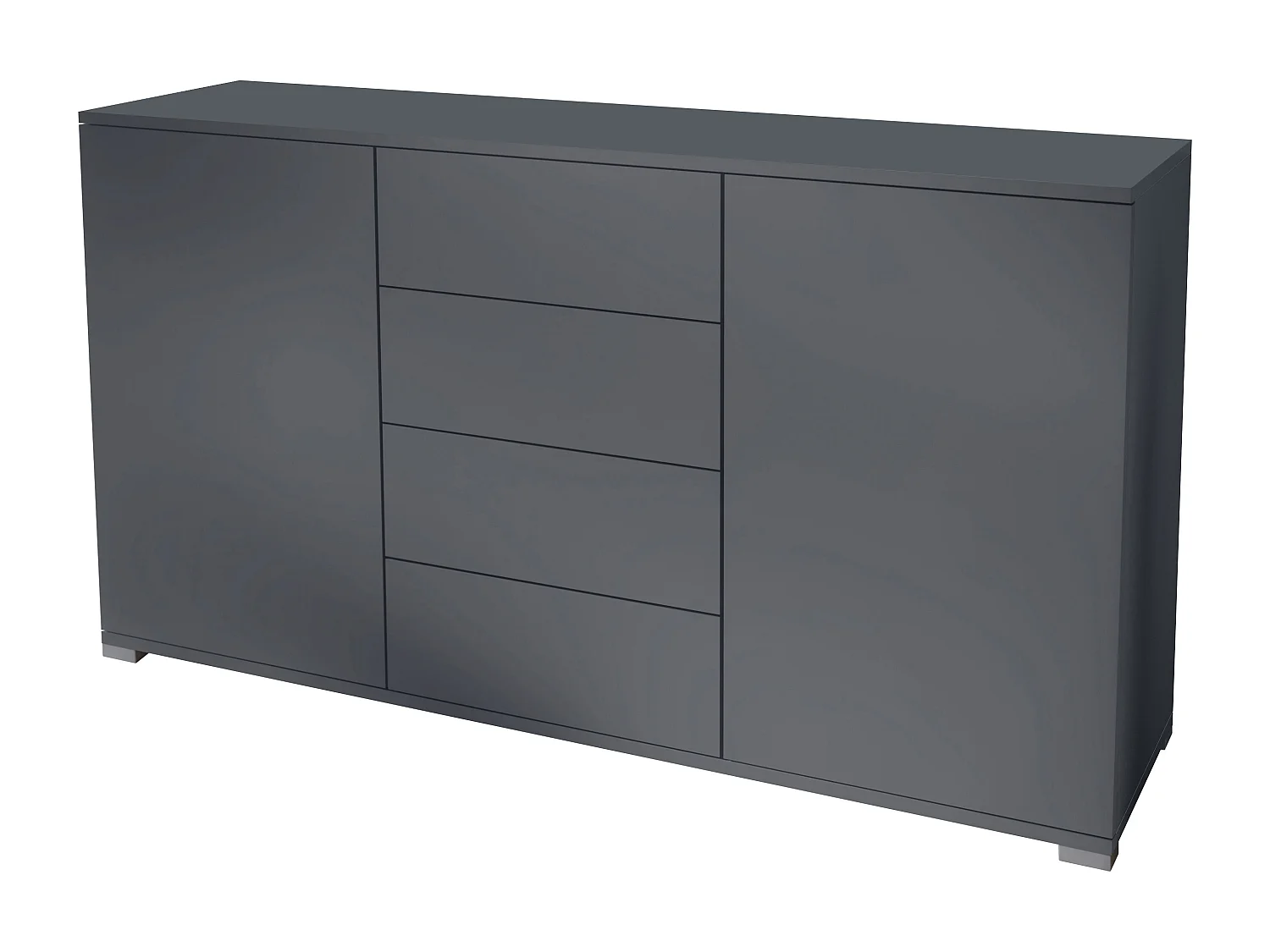 Buffet Santo V1, Enfilade avec 2 portes et 4 tiroirs, anthracite mat / anthracite mat (138,5 x 75,5 x 35 cm)