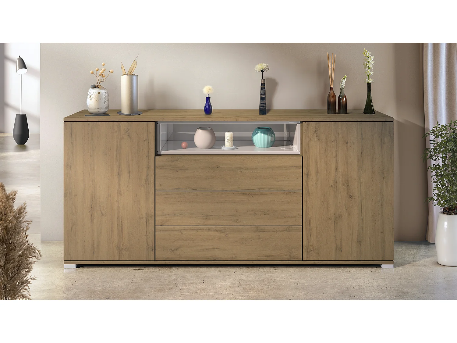 SIDEBOARD Skadu Sandgrau Hochglanz