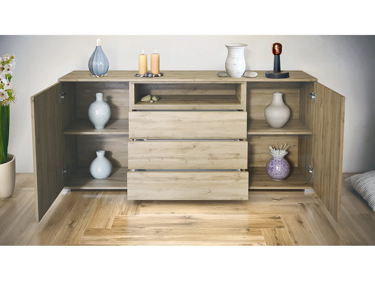 SIDEBOARD Skadu Sandgrau Hochglanz
