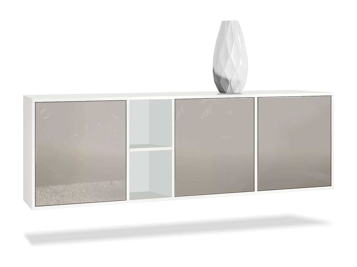Commode Cuba - blanc mat/gris sable haute brillance - Buffet moderne pour votre salon - (LxHxP) 182x53x35 cm
