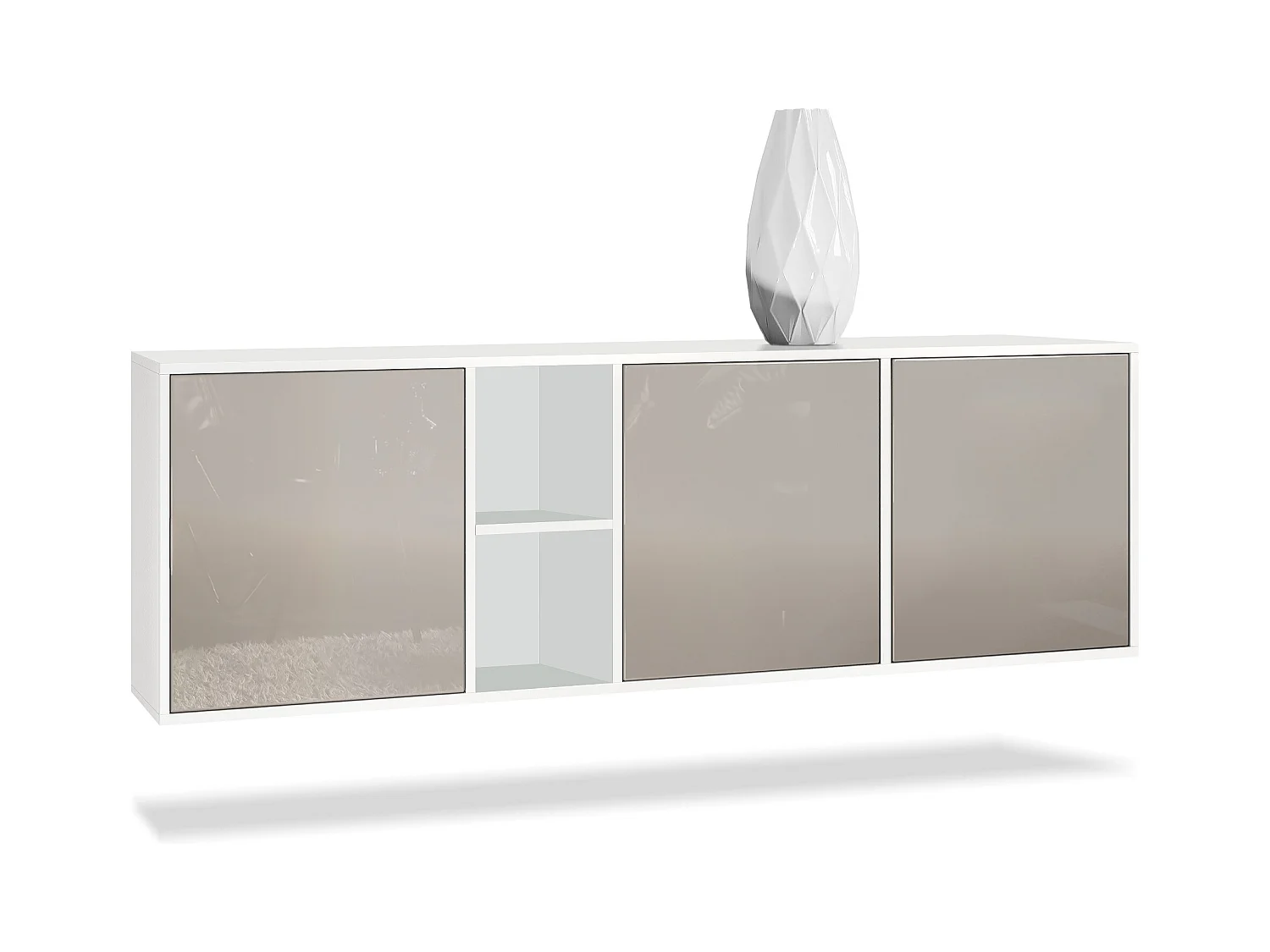 Commode Cuba - blanc mat/gris sable haute brillance - Buffet moderne pour votre salon - (LxHxP) 182x53x35 cm