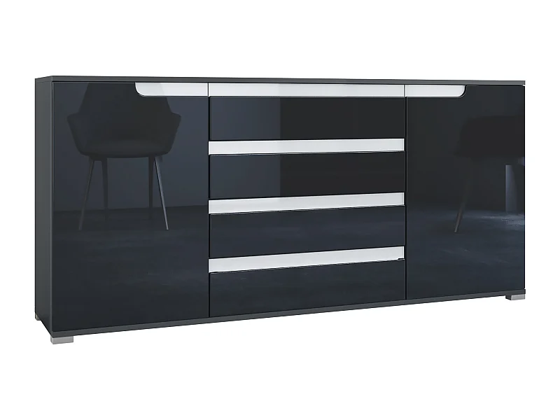 SIDEBOARD Sylt Schwarz Hochglanz / Weiß Hochglanz