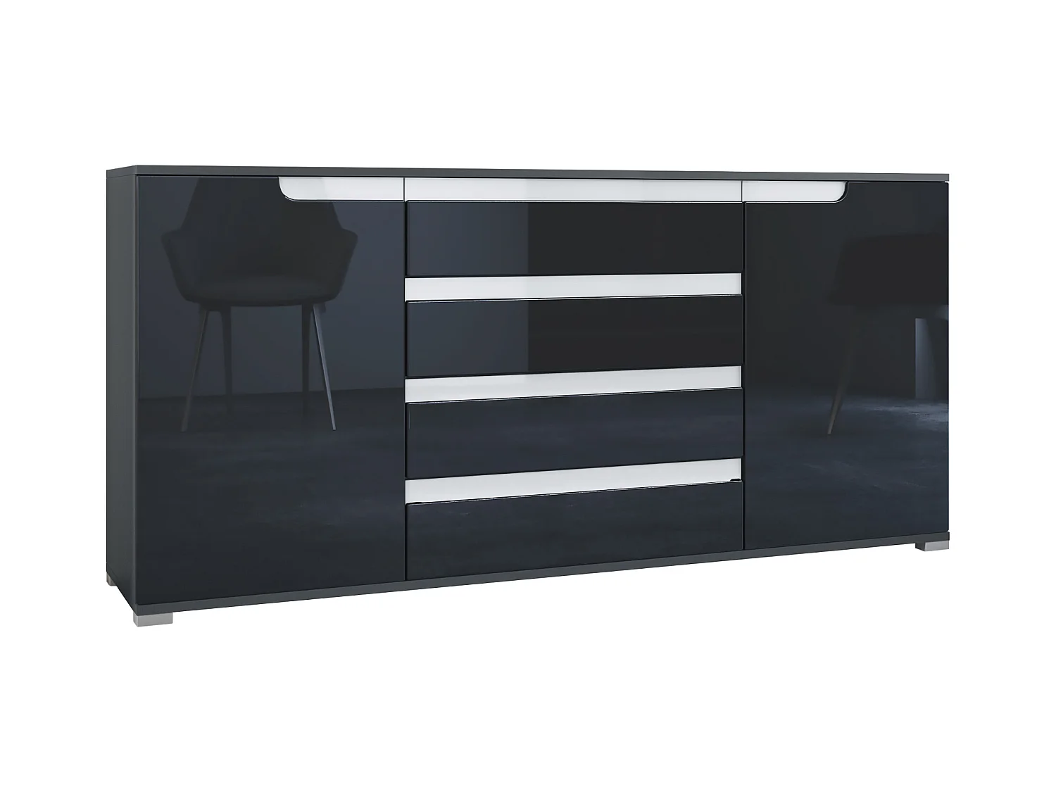 SIDEBOARD Sylt Schwarz Hochglanz / Weiß Hochglanz