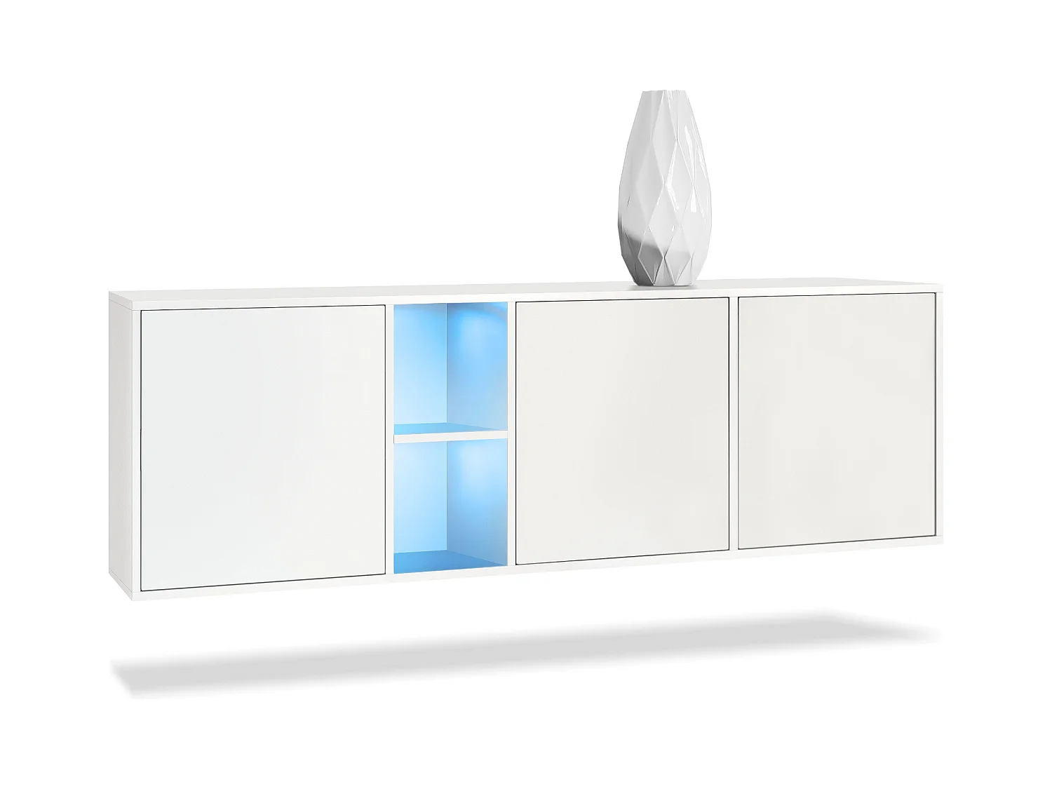 Commode Cuba - blanc mat/blanc mat y compris LED - Buffet moderne pour votre salon - (LxHxP) 182x53x35 cm