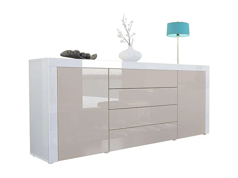 SIDEBOARD La Paz Sandgrau Hochglanz / Weiß Hochglanz