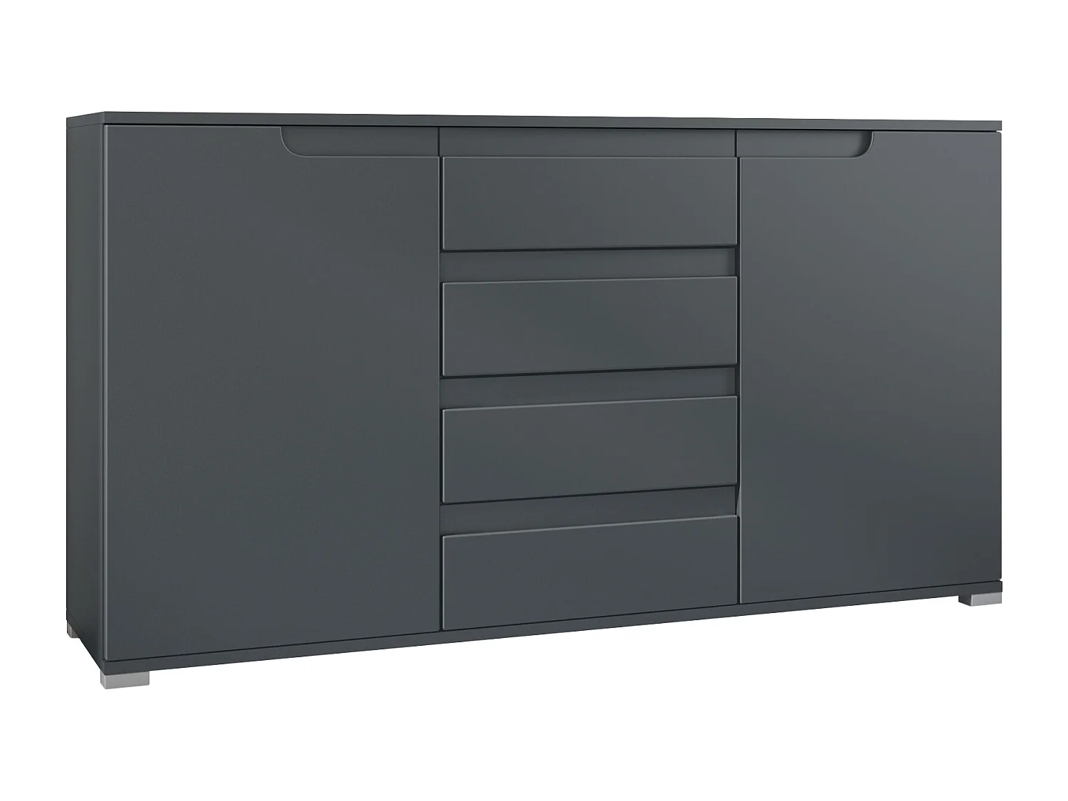 Buffet Dressoir Sylt, Corps en Noir mat / Façades en anthracite mat avec un decor en anthracite mat (139 x 72 x 35)