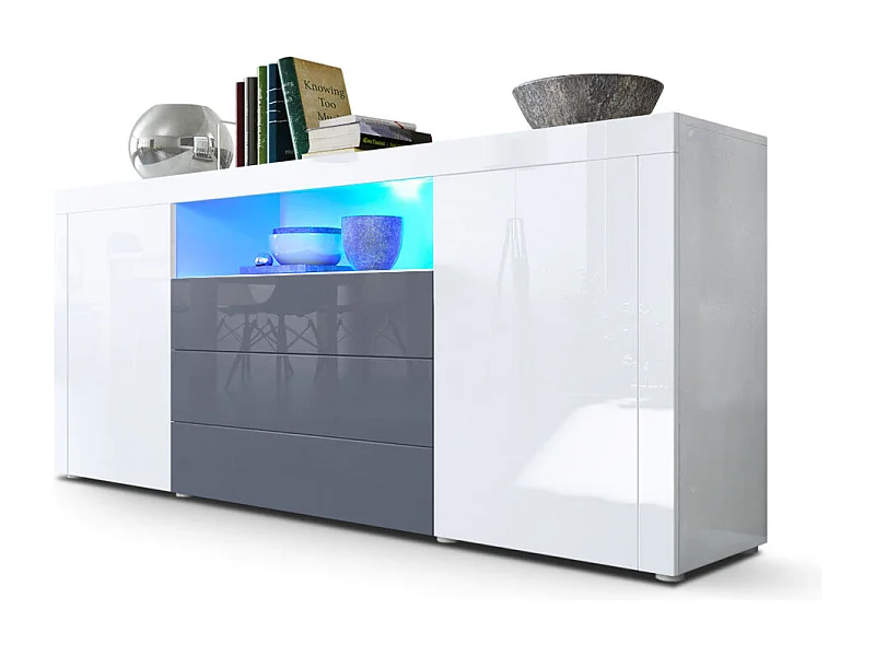 SIDEBOARD Santiago Weiß Hochglanz / Grau Hochglanz