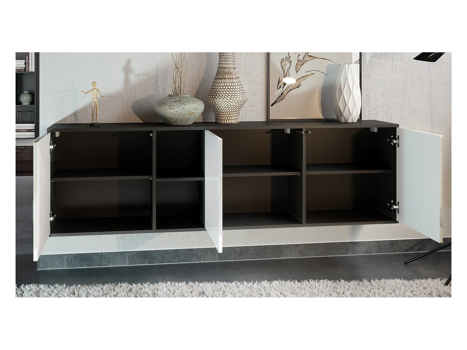 Commode Cuba - noir mat/blanc haute brillance - Buffet moderne pour votre salon - (LxHxP) 182x53x35 cm