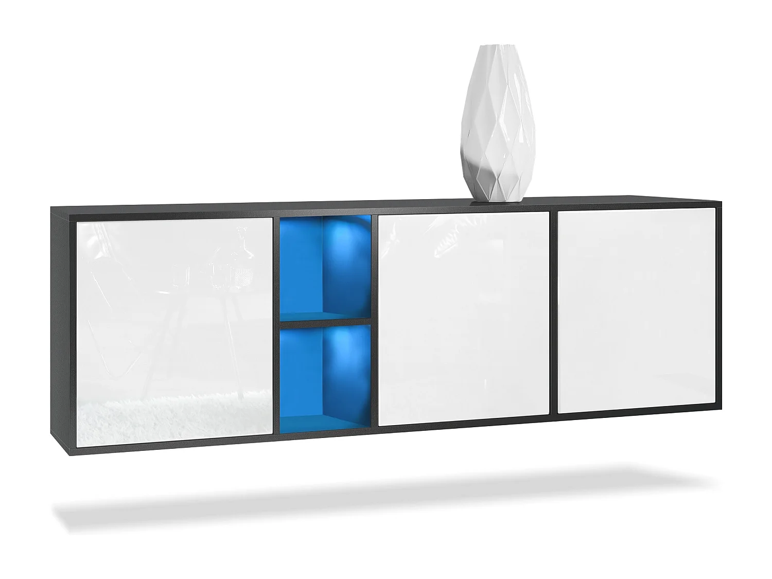 Vladon Cassettiera Cuba - nero opaco/bianco lucido - Credenza moderna per la zona giorno - (LxAxP) 182x53x35 cm