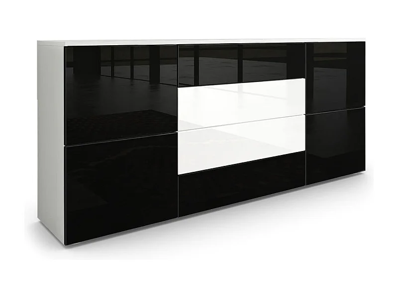 SIDEBOARD Rova Schwarz Hochglanz / Weiß Hochglanz