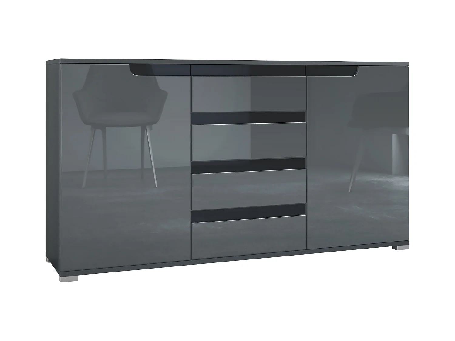SIDEBOARD Sylt Grau Hochglanz / Schwarz Hochglanz