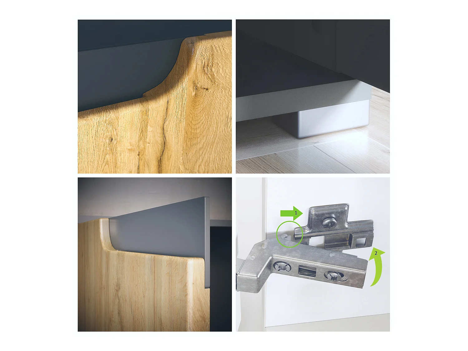 Buffet Dressoir Sylt, Corps en Noir mat / Façades en gris haute brillance avec un decor en noir haute brillance (139 x 72 x 35)