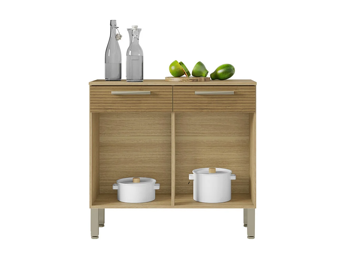 Buffet Bas 2 Portes 2 Tiroirs Chêne et Blanc 2 Niches Larg 90,9 H 86 P 36,3 cm