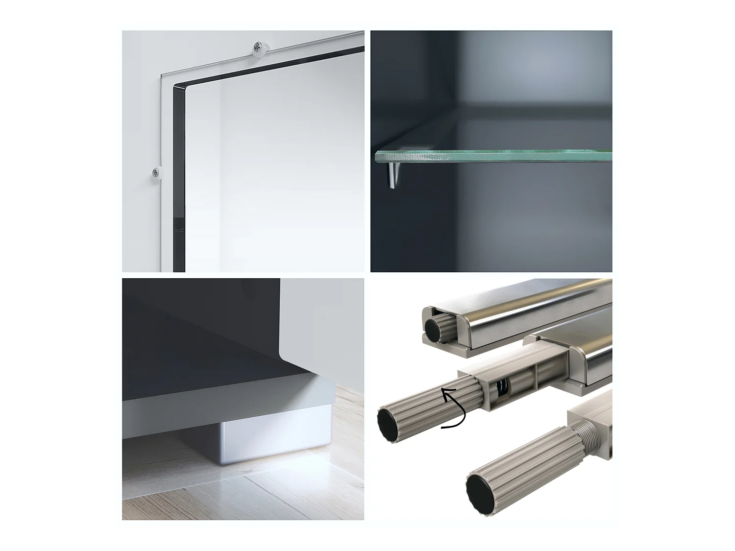 Buffet Grömitz V2 – Meuble avec 2 Grandes Portes et 4 Tiroirs, anthracite mat/gris haute brillance (166,5 x 75,5 x 35)