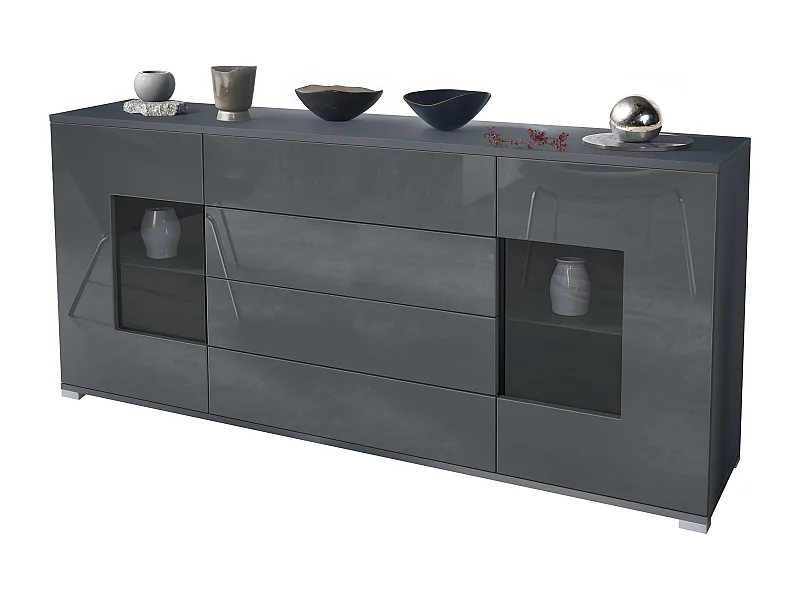 Aparador Grömitz V2 – Mueble con 2 Puertas Grandes y 4 Cajones, antracita mate/gris de alto brillo (166,5 x 75,5 x 35)