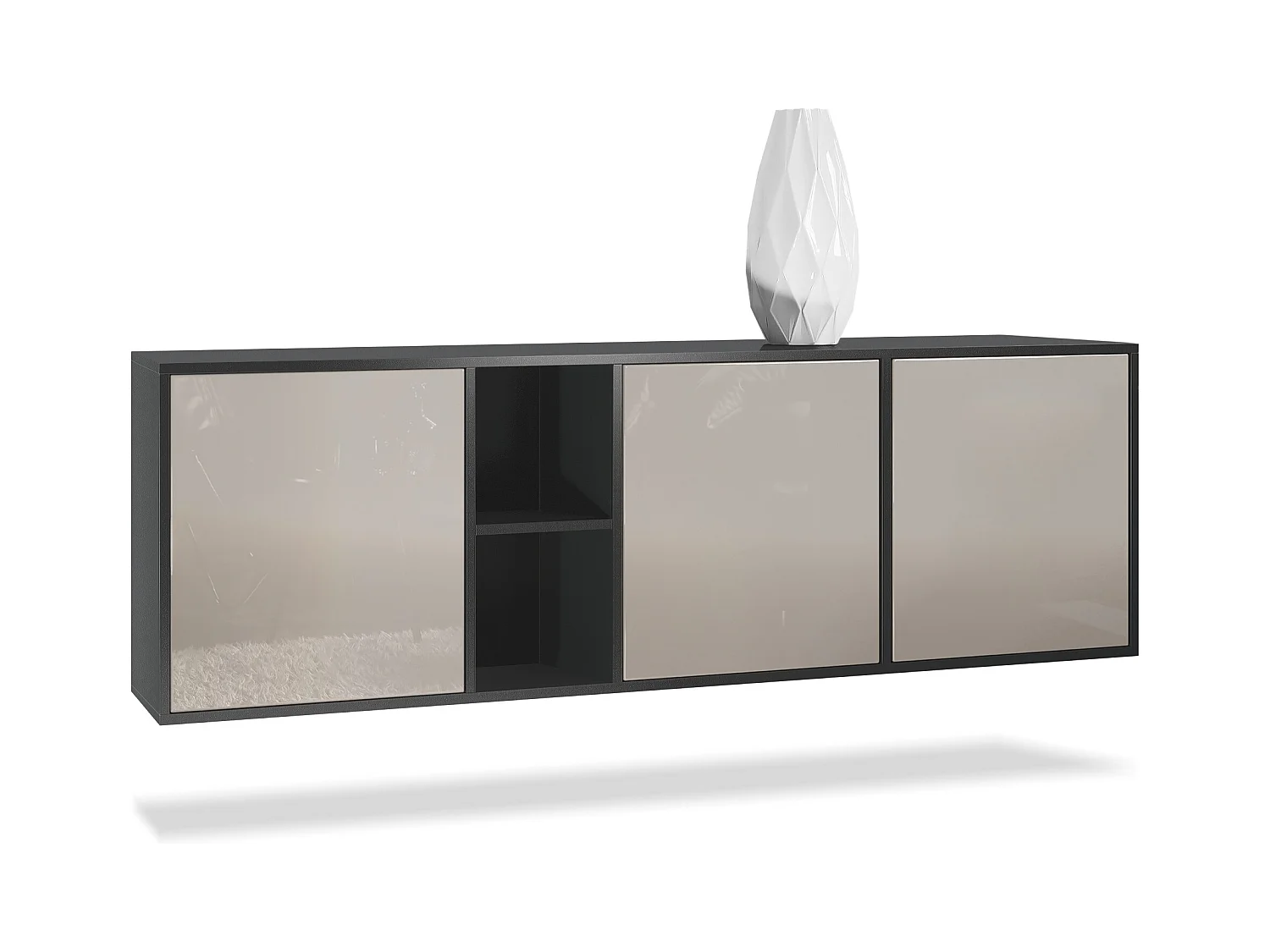 Commode Cuba - noir mat/gris sable haute brillance - Buffet moderne pour votre salon - (LxHxP) 182x53x35 cm