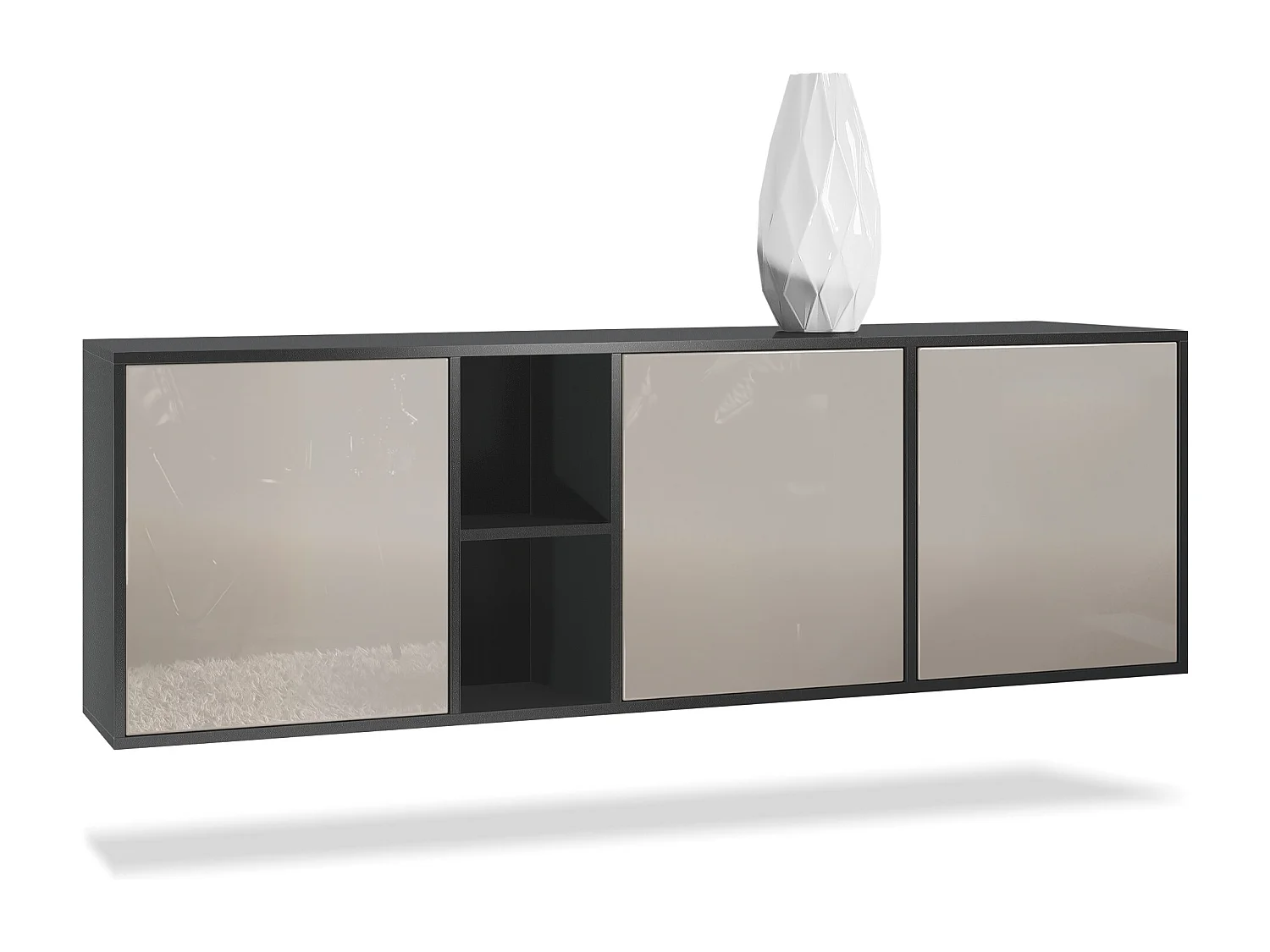 Vladon Cassettiera Cuba - nero opaco/grigio sabbia lucido - Credenza moderna per la zona giorno - (LxAxP) 182x53x35 cm