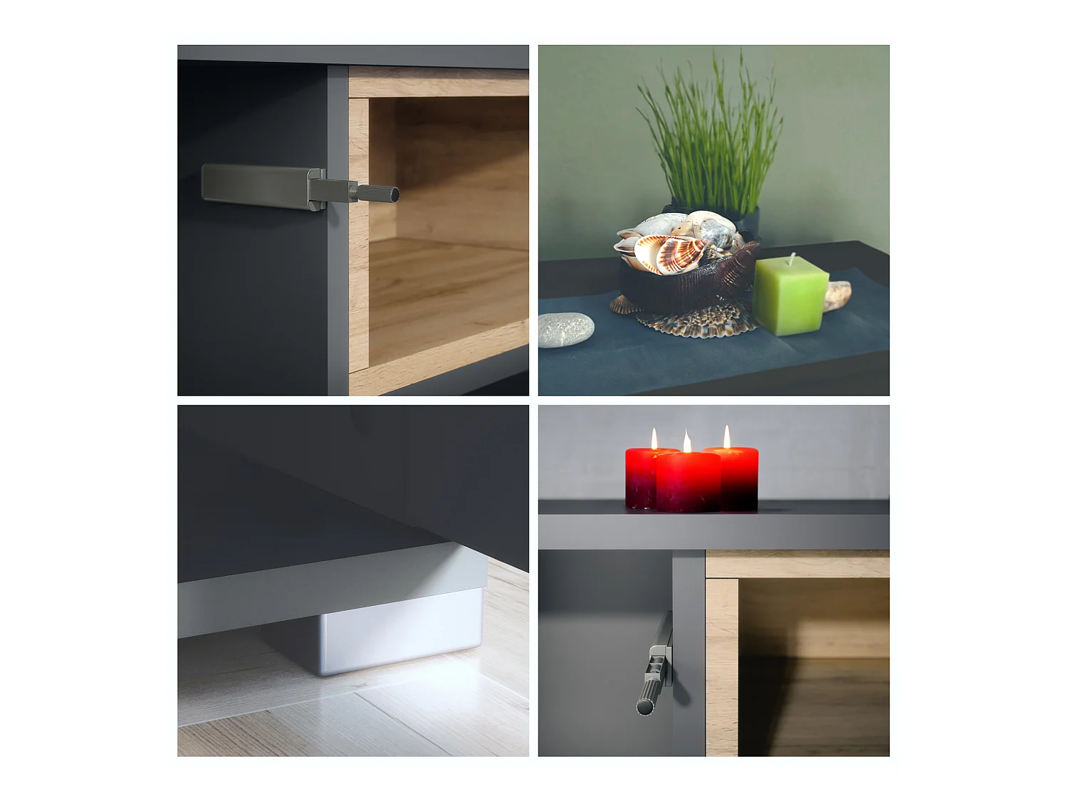 Skadu V4 Buffet, Commode avec 2 portes, 3 tiroirs et 1 compartiment ouvert, anthracite mat/crème haute brillance (166,5 x 75,5 x 35 cm)