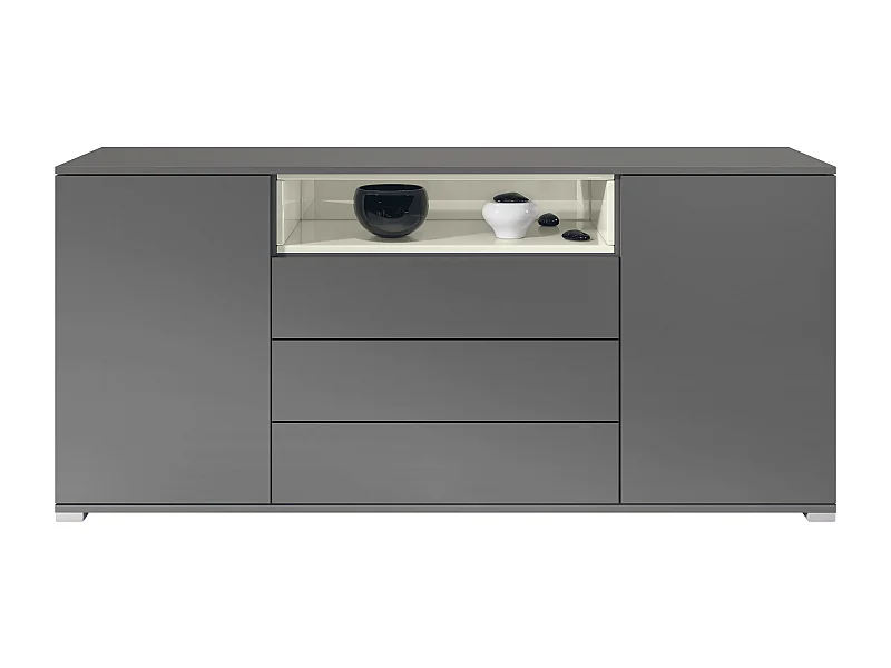 Skadu V4 Credenza, mobile con 2 ante, 3 cassetti e 1 scomparto a giorno, antracite opaco /beige lucido (166,5 x 75,5 x 35 cm)