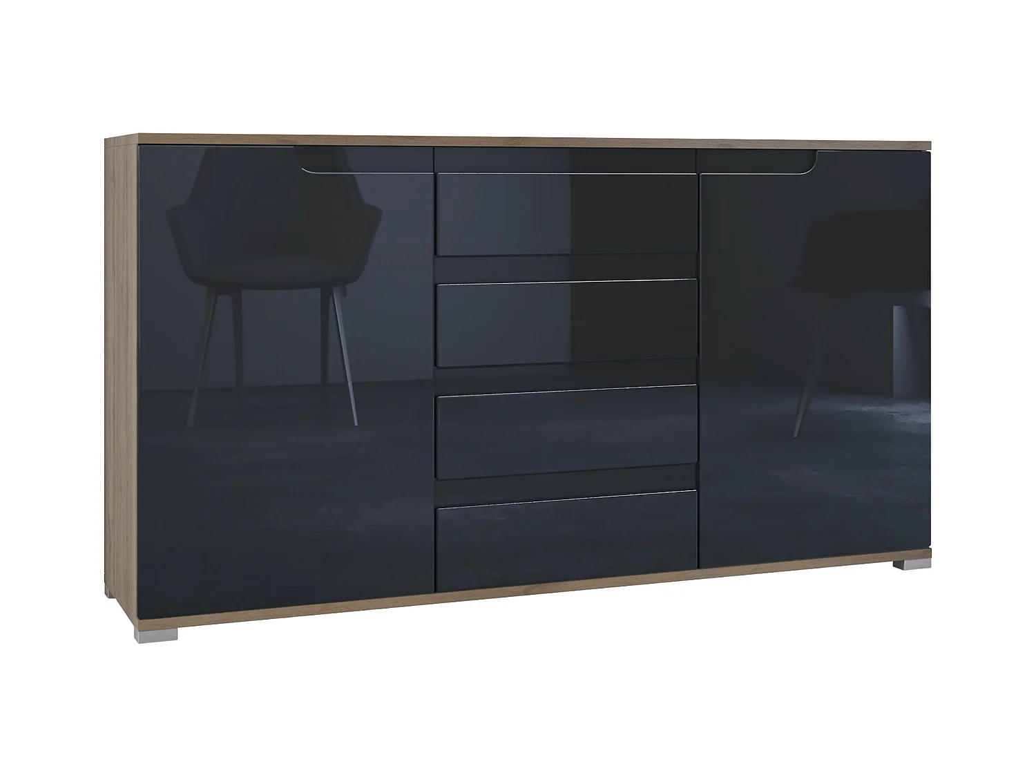 SIDEBOARD Sylt Schwarz Hochglanz