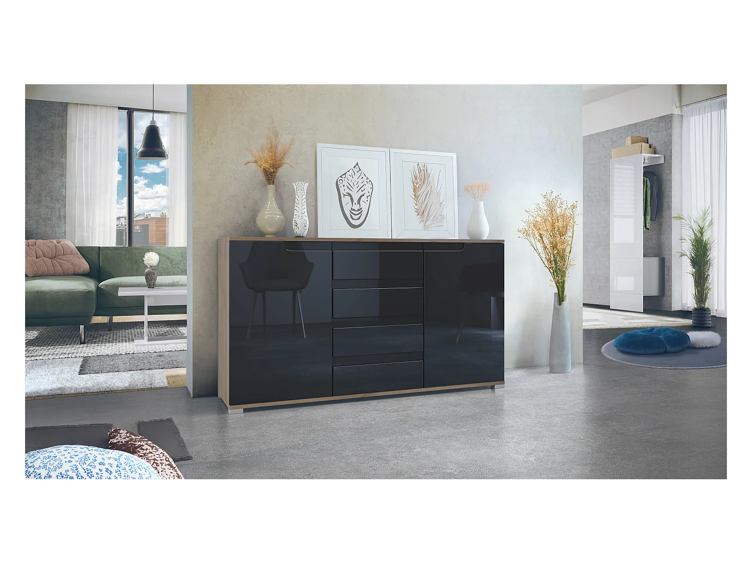 SIDEBOARD Sylt Schwarz Hochglanz
