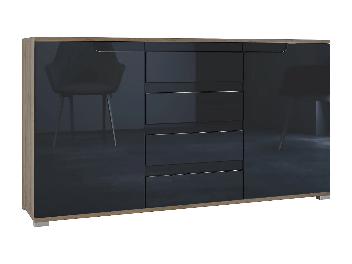 SIDEBOARD Sylt Schwarz Hochglanz