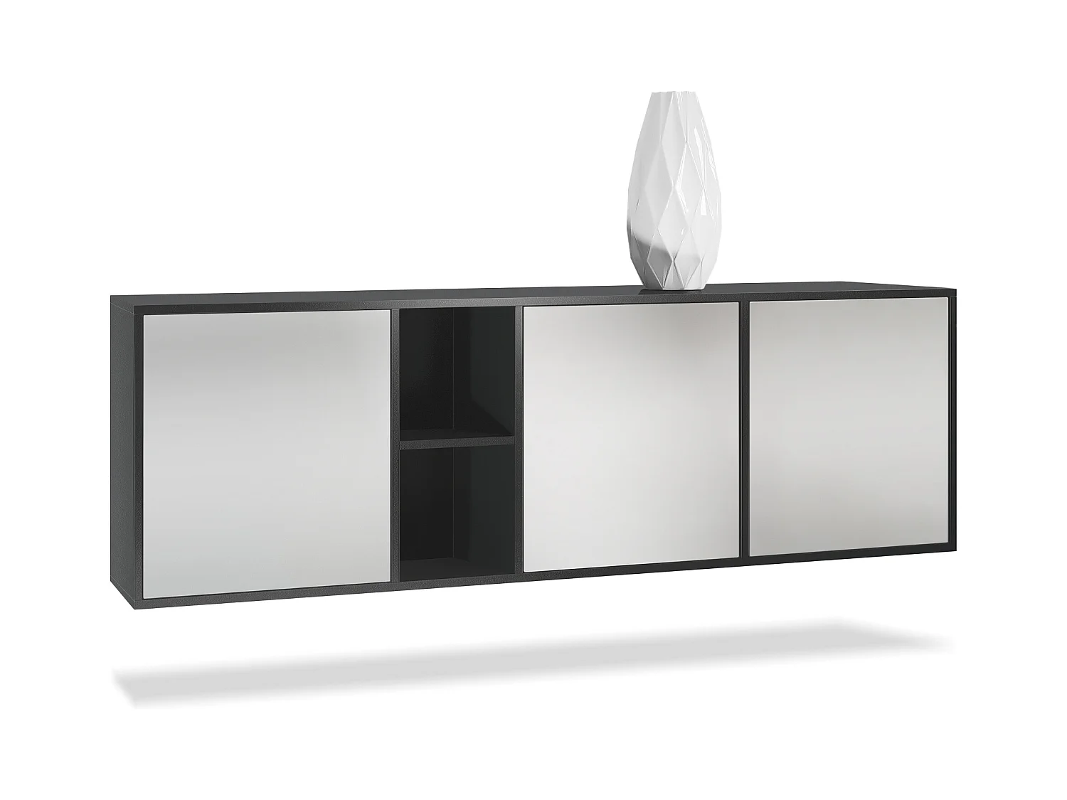 Commode Cuba - noir mat/gris clair satiné mat - Buffet moderne pour votre salon - (LxHxP) 182x53x35 cm