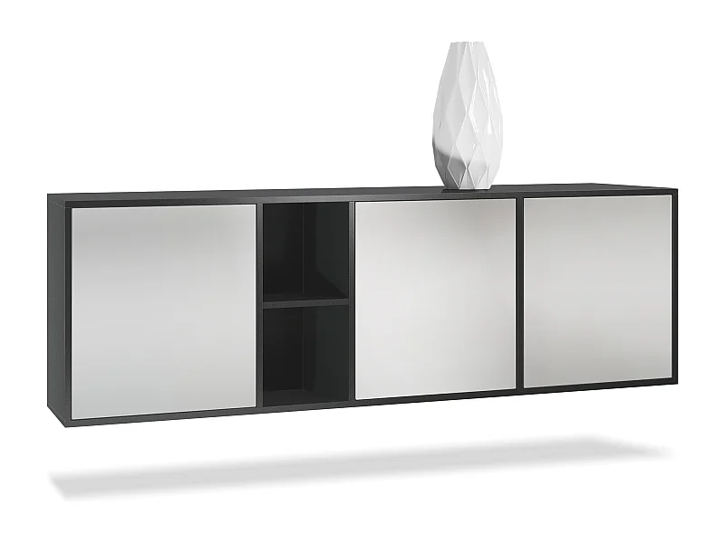 Commode Cuba - noir mat/gris clair satiné mat - Buffet moderne pour votre salon - (LxHxP) 182x53x35 cm