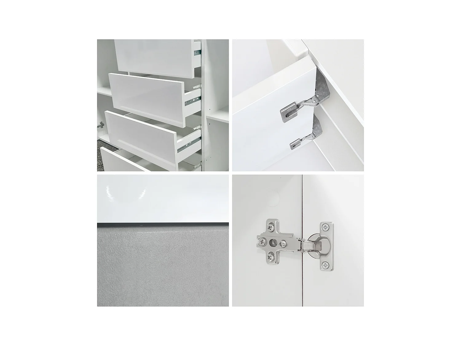 Buffet commode La Paz, Corps en Blanc haute brillance / Façades en bordeaux haute brillance avec une bordure en blanc haute brillance