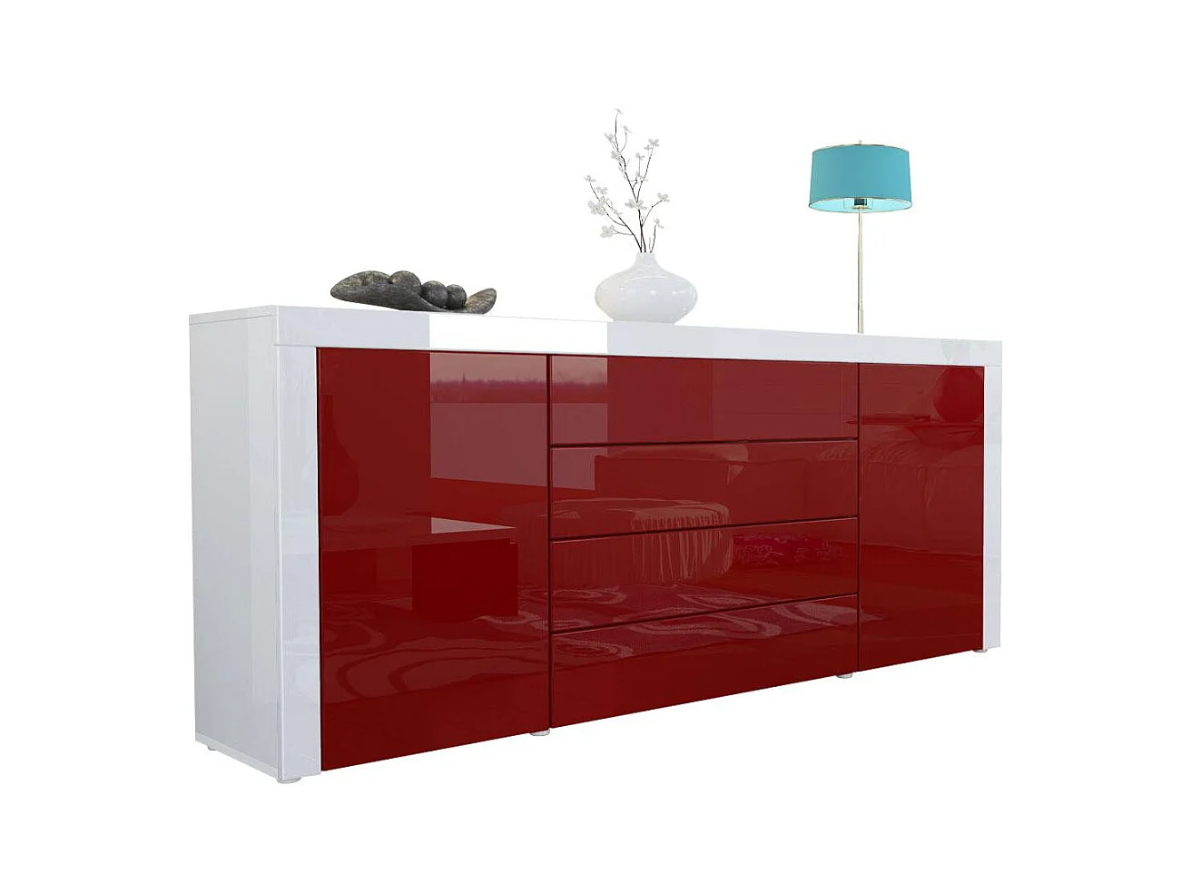 SIDEBOARD La Paz Bordeaux Hochglanz / Weiß Hochglanz
