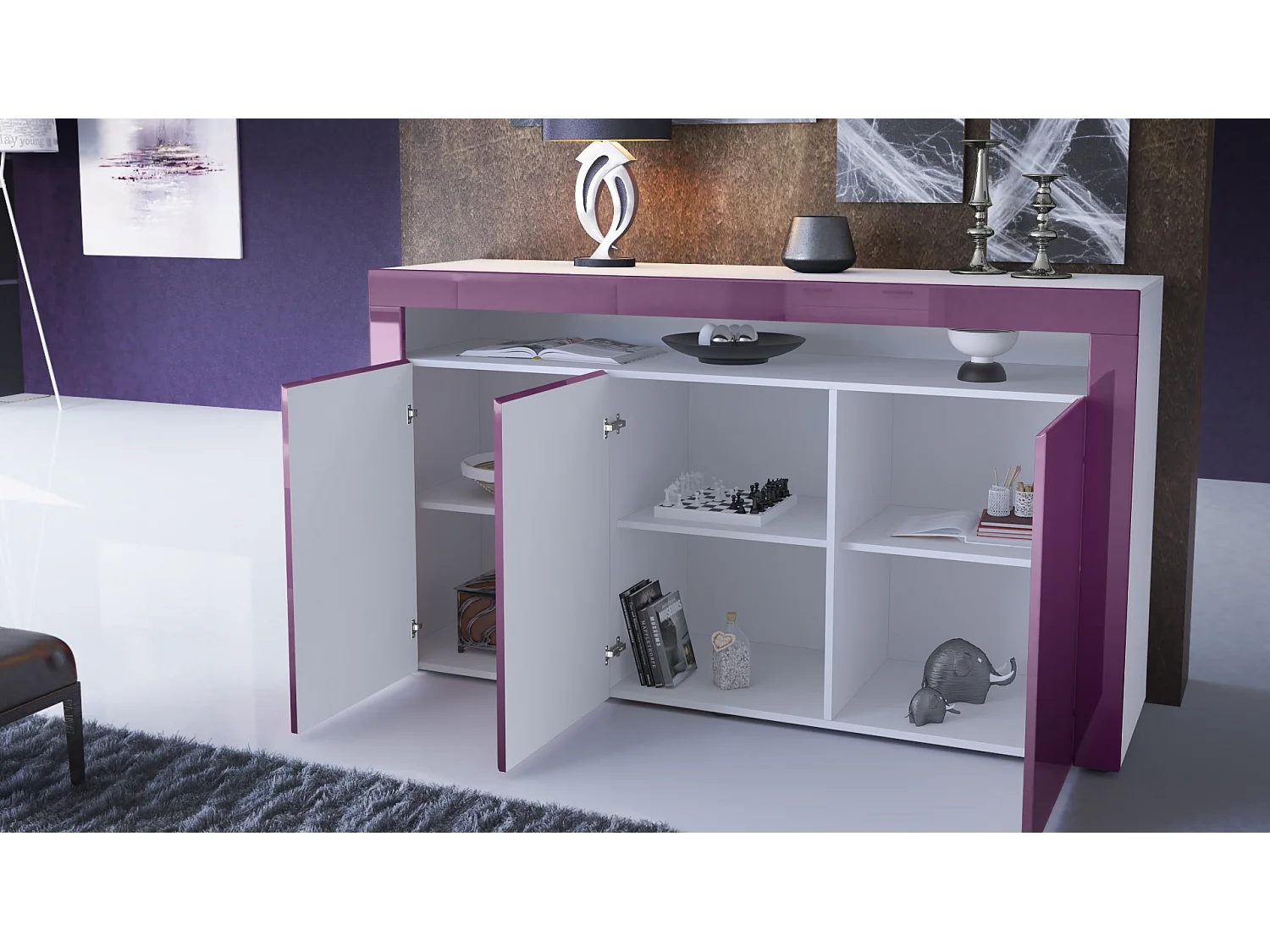 SIDEBOARD Valencia Creme Hochglanz / Creme Hochglanz