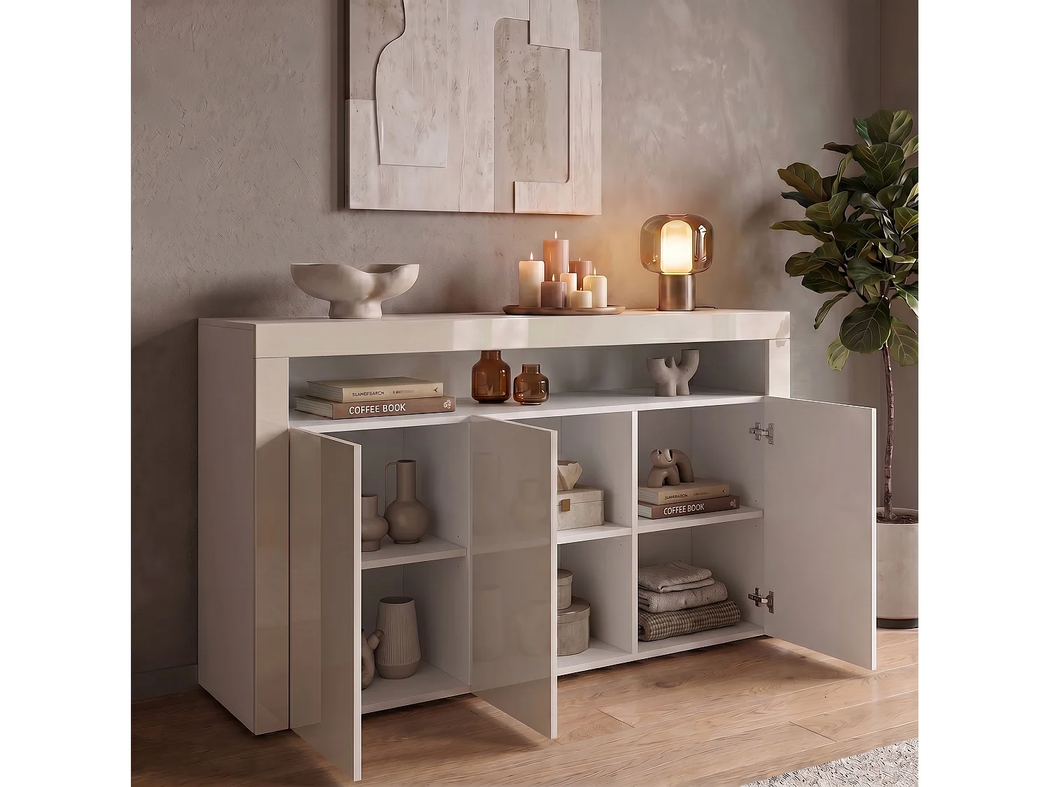 SIDEBOARD Valencia Creme Hochglanz / Creme Hochglanz