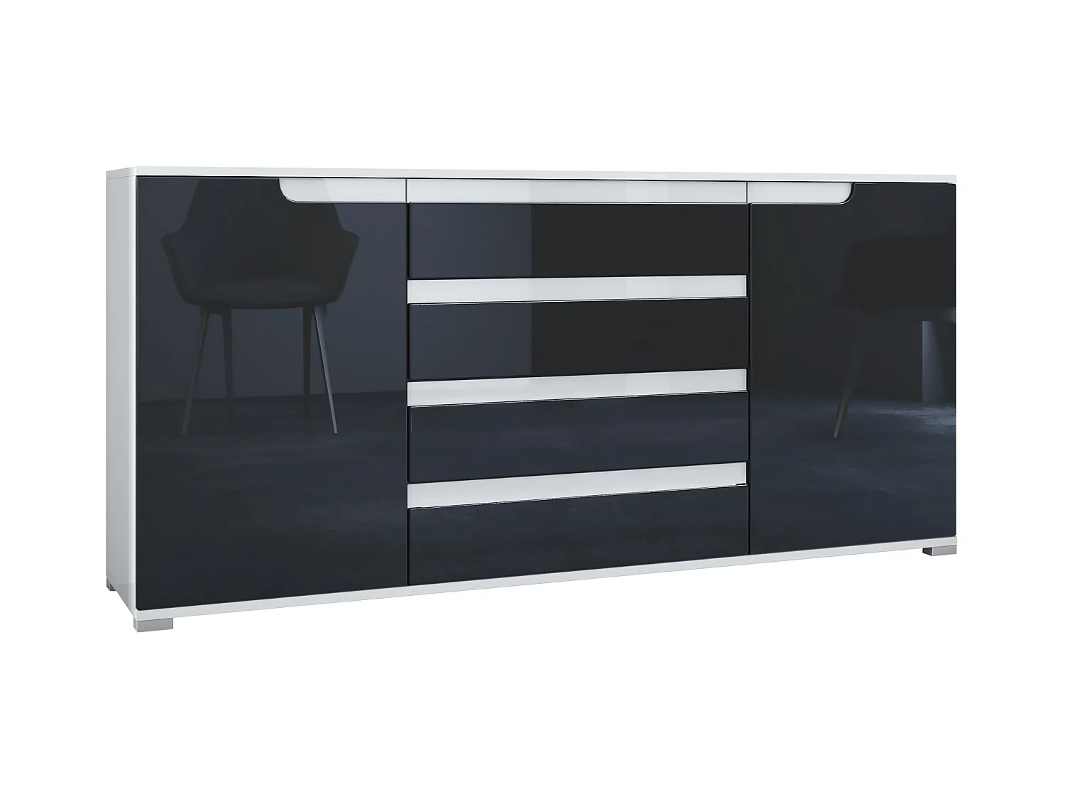 SIDEBOARD Sylt Schwarz Hochglanz / Weiß Hochglanz