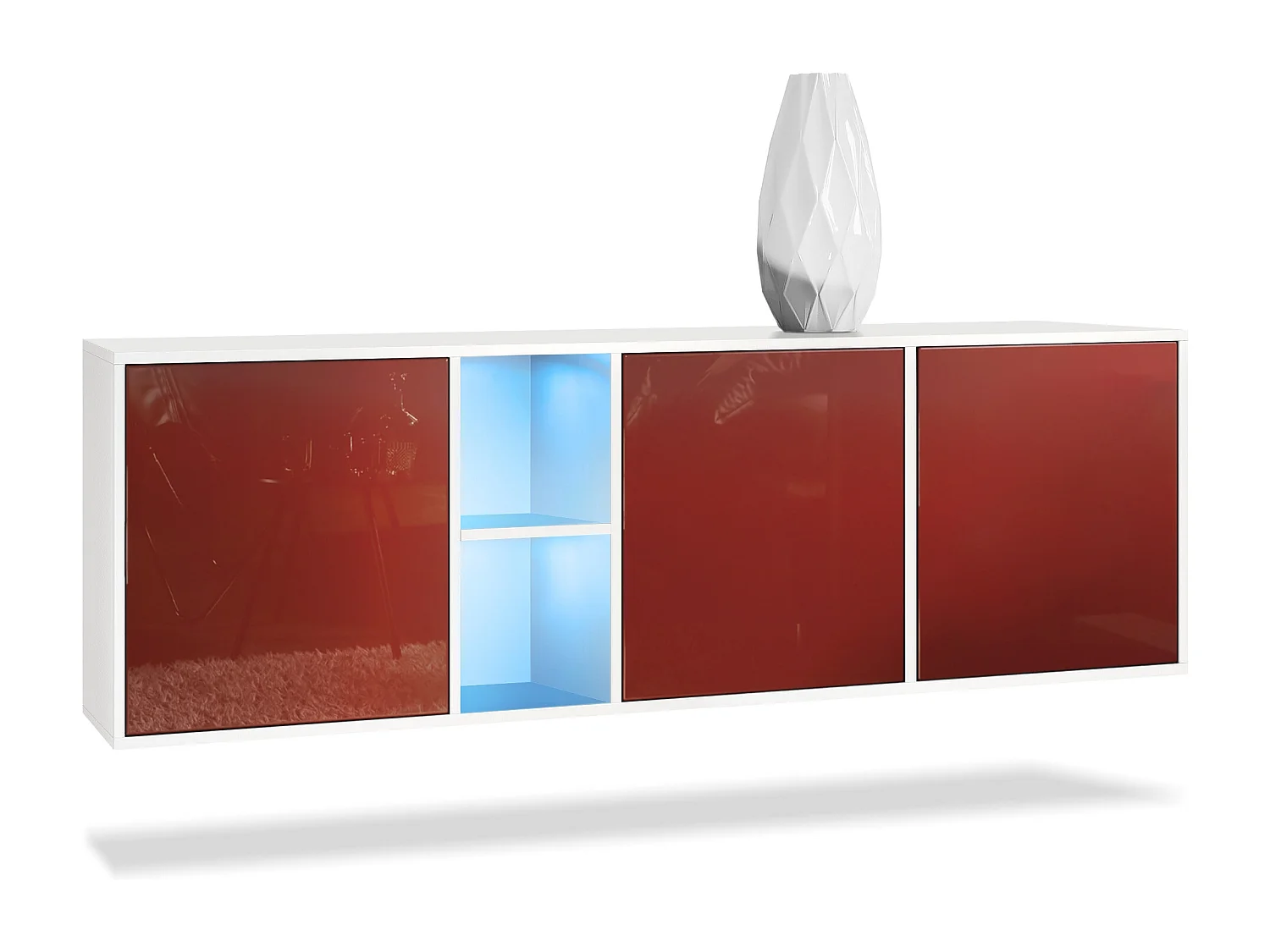 Commode Cuba - blanc mat/bordeaux haute brillance y compris LED - Buffet moderne pour votre salon - (LxHxP) 182x53x35 cm