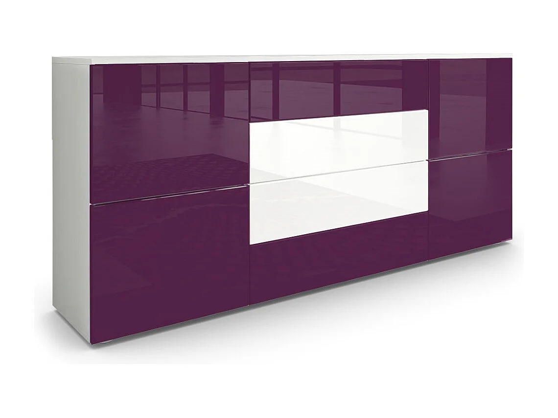 Madia  Rova, mobile con 4 ante e 4 cassetti, bianco opaco/violetto-porpora/bianco lucido (166 x 72 x 35 cm)