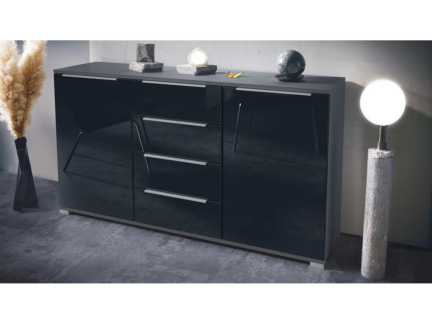 SIDEBOARD Linio Schwarz Hochglanz