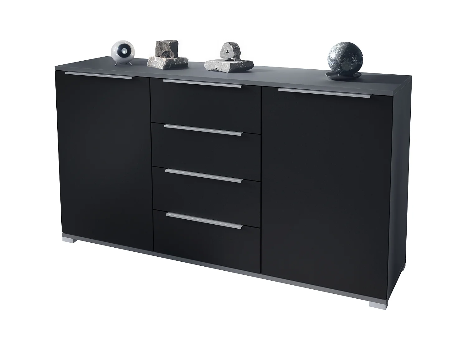 Buffet Linio V1, Enfilade avec 2 portes et 4 tiroirs, anthracite mat / noir mat (138,5 x 75,5 x 35 cm)