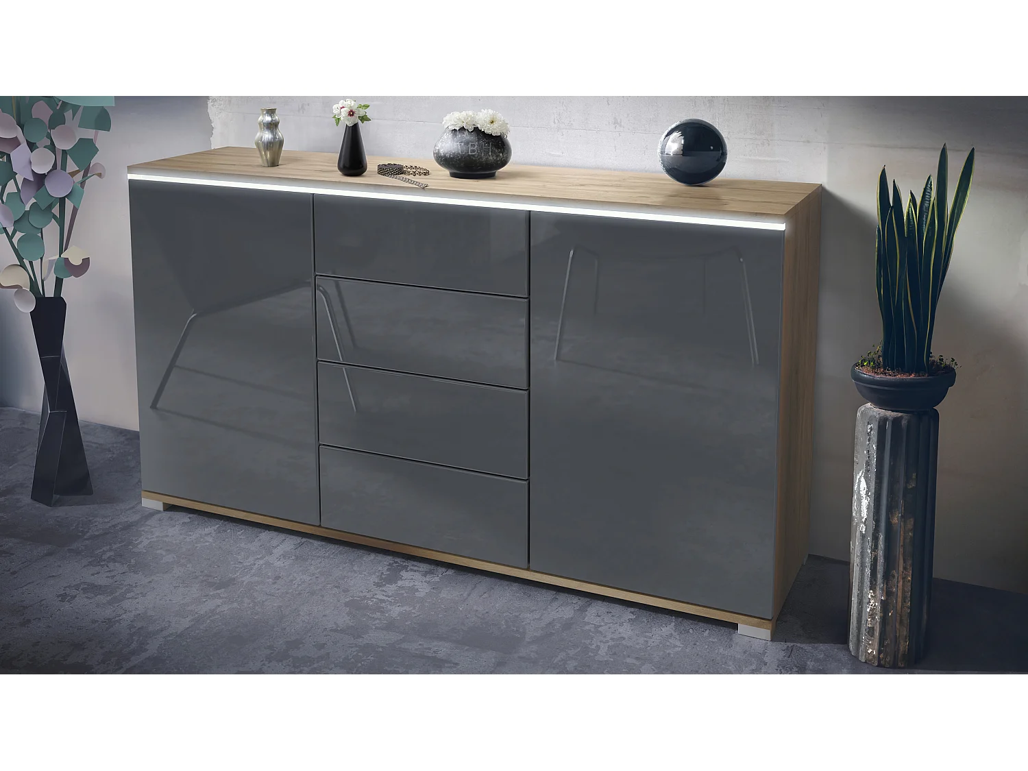 SIDEBOARD Faro Grau Hochglanz